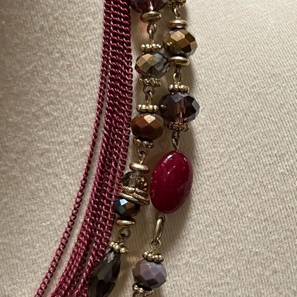 Premier Designs Elegant Multi-Strand Red and Gold Necklace #PDNK2 - Picture 7 of 8